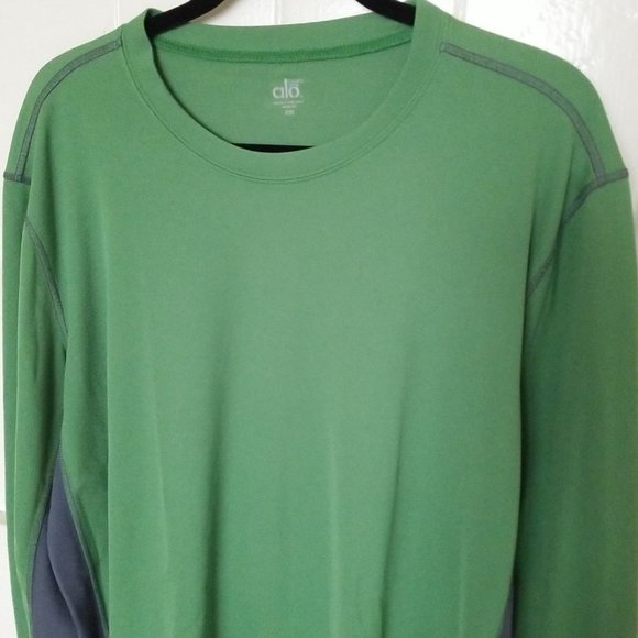 ALO YOGA Mens Cool Fit Athletic Long Sleeve T-Shirt XXL Green Gray - Picture 1 of 8